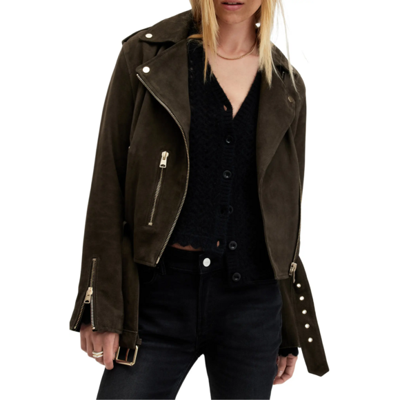 AllSaints Jackets & Blazers - AllSaints Suede Moto Jacket in Brown